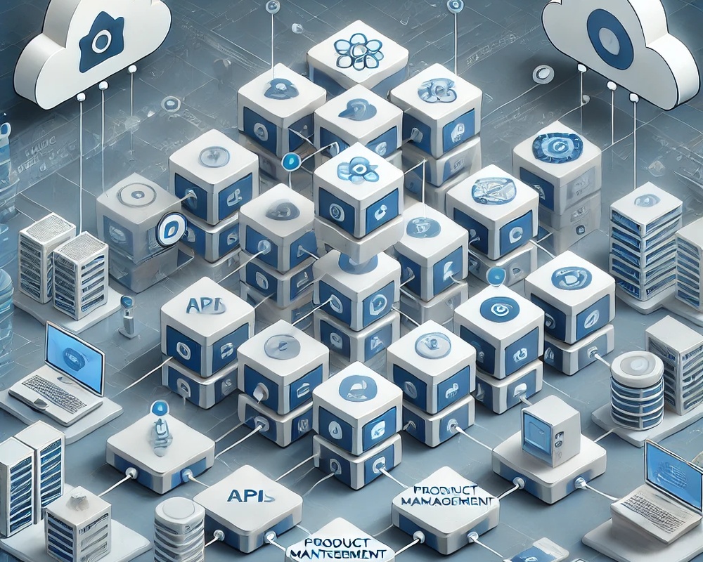 تصویری از معماری میکروسرویس برای طراحی سایتهای مقیاسپذیر که در آن سرویسهای مستقل از طریق API با یکدیگر ارتباط برقرار میکنند تا انعطافپذیری و کارایی را افزایش دهند.